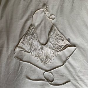 LSPACE white fringe bikini top